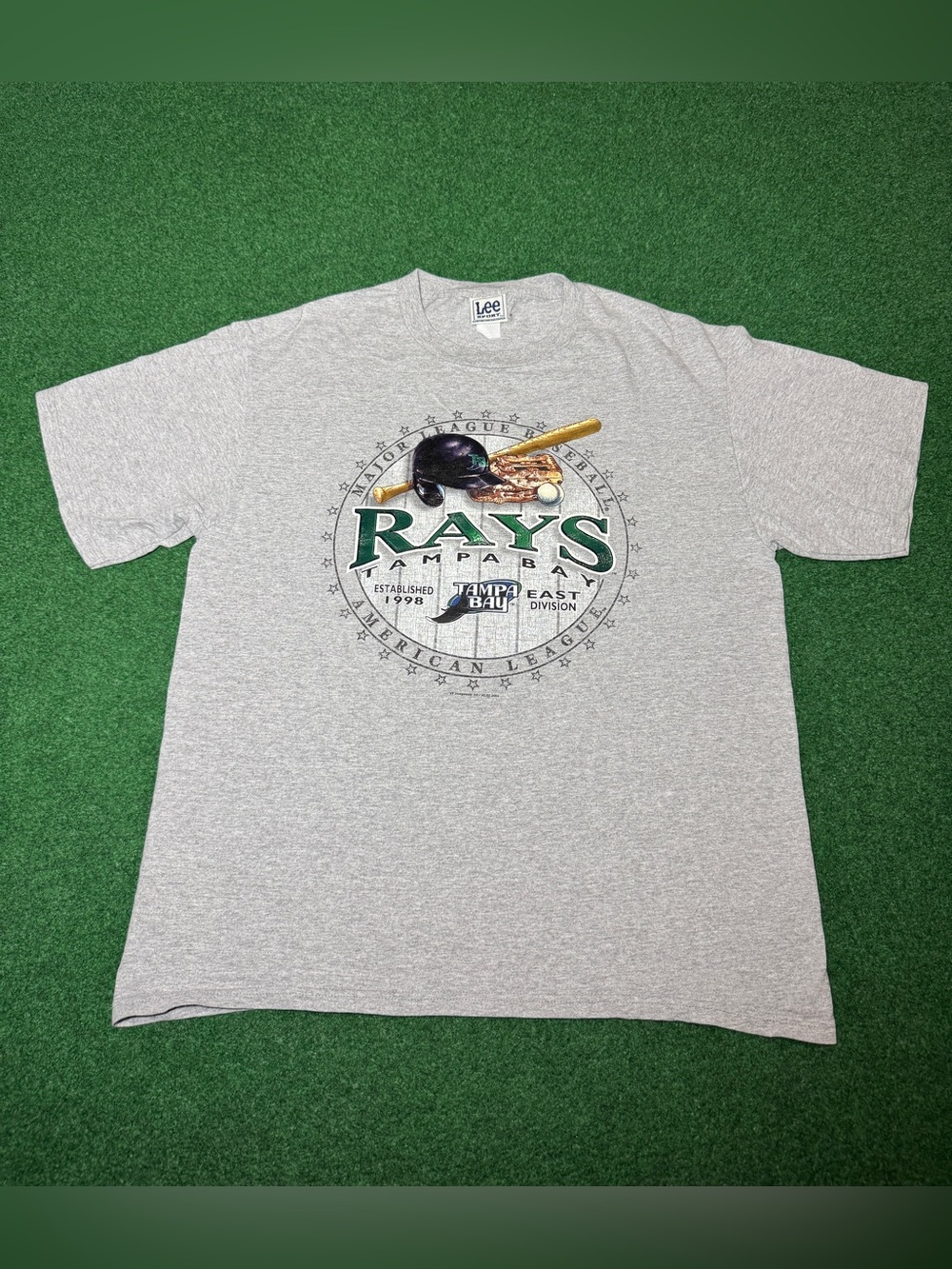 Tampa Bay Rays Vintage T Shirt Gray Large Lee Sport Retro MLB Logo Graphic Shirt